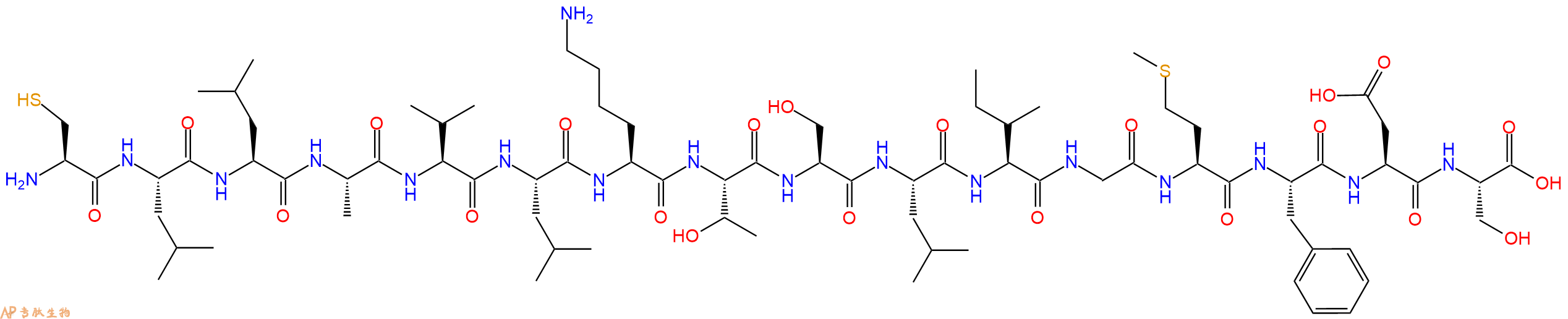 专肽生物产品H2N-Cys-Leu-Leu-Ala-Val-Leu-Lys-Thr-Ser-Leu-Ile-Gly-Met-Phe-Asp-Ser-OH
