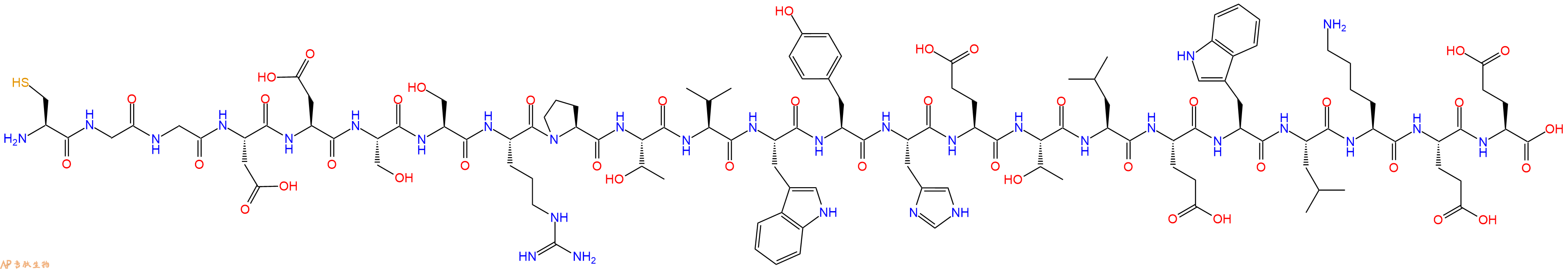 专肽生物产品H2N-Cys-Gly-Gly-Asp-Asp-Ser-Ser-Arg-Pro-Thr-Val-Trp-Tyr-His-Glu-Thr-Leu-Glu-Trp-Leu-Lys-Glu-Glu-OH