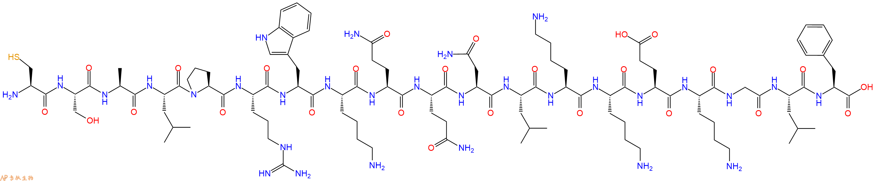 专肽生物产品H2N-Cys-Ser-Ala-Leu-Pro-Arg-Trp-Lys-Gln-Gln-Asn-Leu-Lys-Lys-Glu-Lys-Gly-Leu-Phe-OH