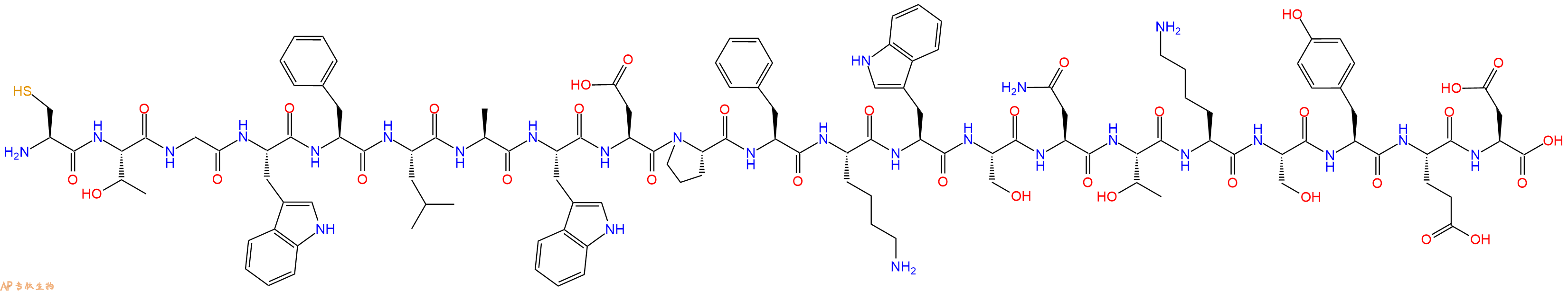 专肽生物产品H2N-Cys-Thr-Gly-Trp-Phe-Leu-Ala-Trp-Asp-Pro-Phe-Lys-Trp-Ser-Asn-Thr-Lys-Ser-Tyr-Glu-Asp-OH