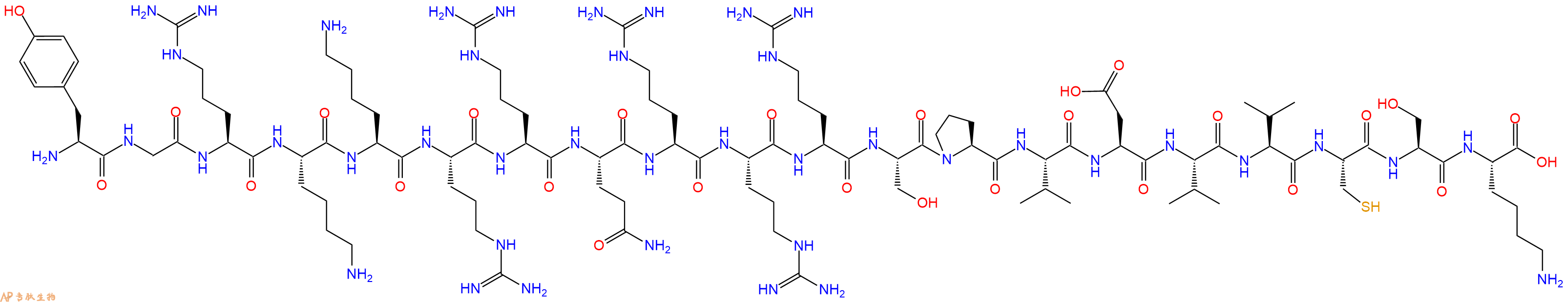 专肽生物产品H2N-Tyr-Gly-Arg-Lys-Lys-Arg-Arg-Gln-Arg-Arg-Arg-Ser-Pro-Val-Asp-Val-Val-Cys-Ser-Lys-OH