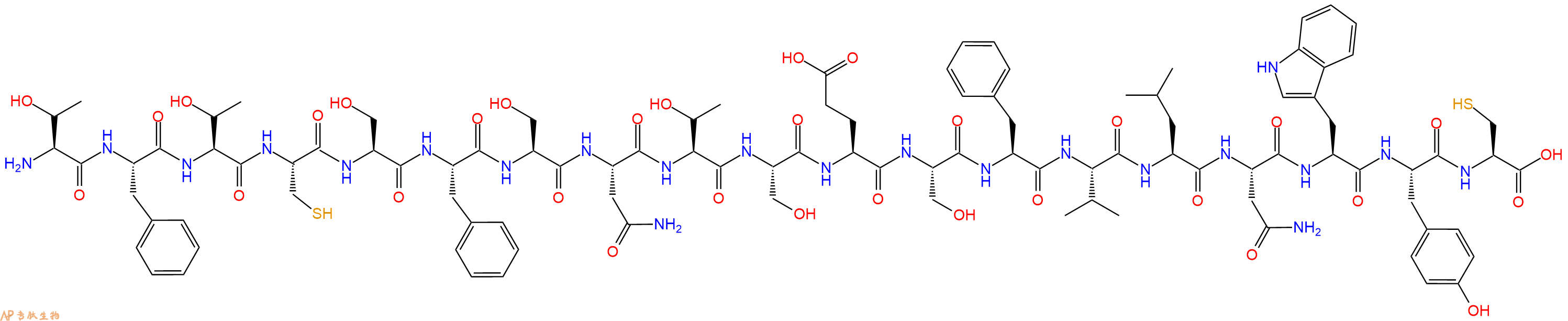 专肽生物产品H2N-Thr-Phe-Thr-Cys-Ser-Phe-Ser-Asn-Thr-Ser-Glu-Ser-Phe-Val-Leu-Asn-Trp-Tyr-Cys-OH