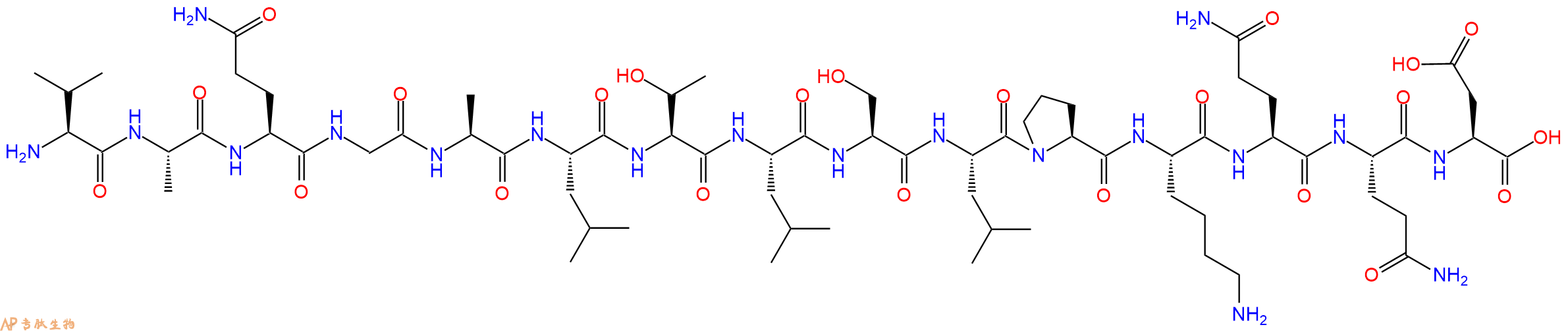 专肽生物产品H2N-Val-Ala-Gln-Gly-Ala-Leu-Thr-Leu-Ser-Leu-Pro-Lys-Gln-Gln-Asp-OH