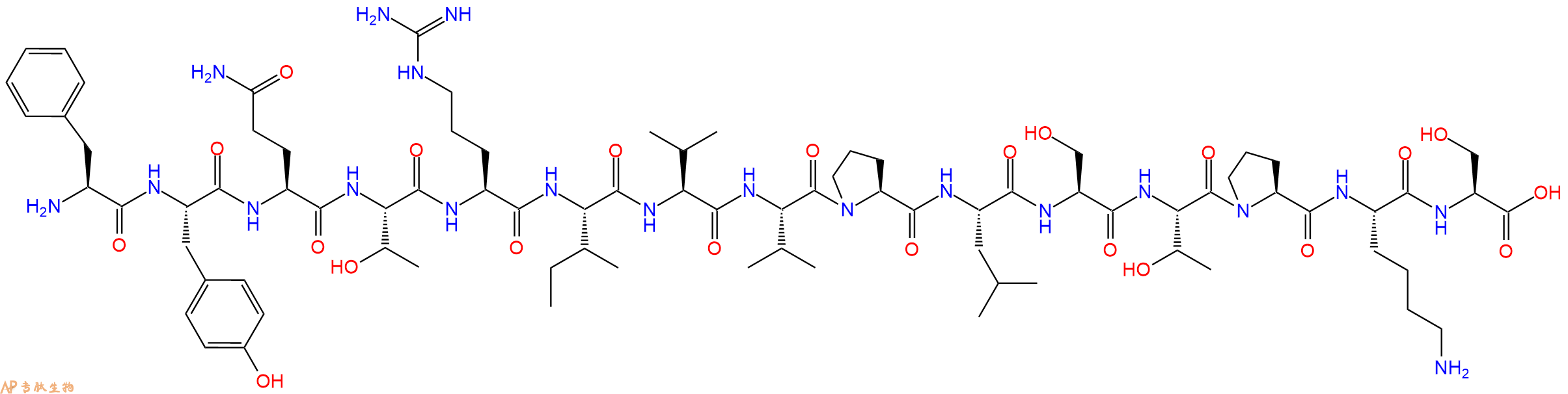专肽生物产品H2N-Phe-Tyr-Gln-Thr-Arg-Ile-Val-Val-Pro-Leu-Ser-Thr-Pro-Lys-Ser-OH
