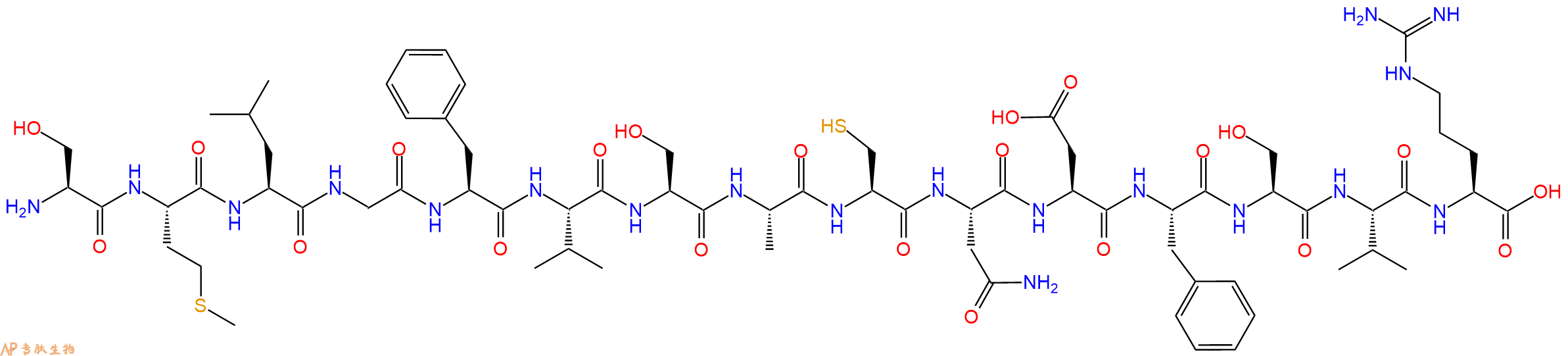 专肽生物产品H2N-Ser-Met-Leu-Gly-Phe-Val-Ser-Ala-Cys-Asn-Asp-Phe-Ser-Val-Arg-OH