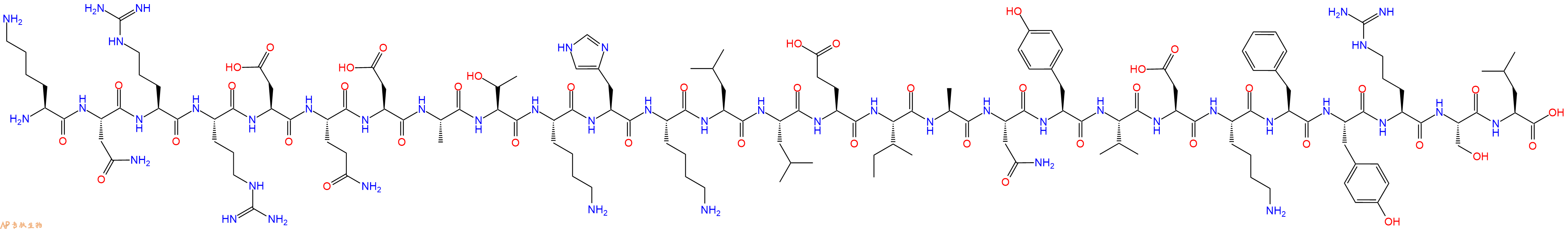 专肽生物产品H2N-Lys-Asn-Arg-Arg-Asp-Gln-Asp-Ala-Thr-Lys-His-Lys-Leu-Leu-Glu-Ile-Ala-Asn-Tyr-Val-Asp-Lys-Phe-Tyr-Arg-Ser-Leu-OH