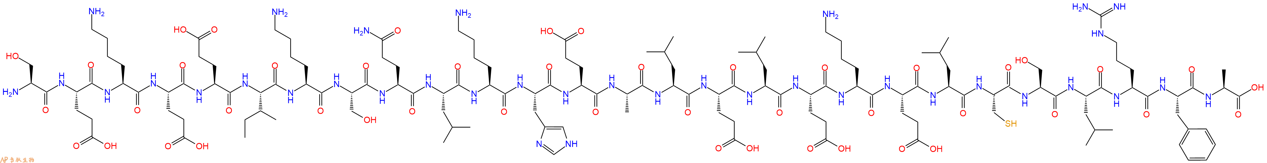 专肽生物产品H2N-Ser-Glu-Lys-Glu-Glu-Ile-Lys-Ser-Gln-Leu-Lys-His-Glu-Ala-Leu-Glu-Leu-Glu-Lys-Glu-Leu-Cys-Ser-Leu-Arg-Phe-Ala-OH