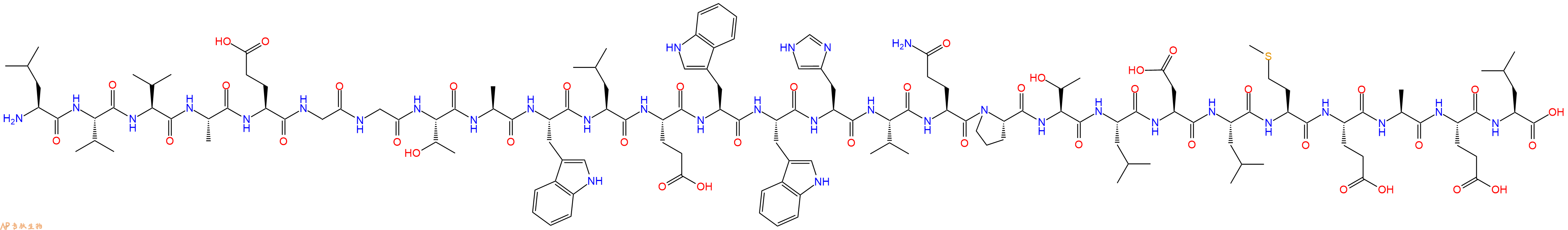 专肽生物产品H2N-Leu-Val-Val-Ala-Glu-Gly-Gly-Thr-Ala-Trp-Leu-Glu-Trp-Trp-His-Val-Gln-Pro-Thr-Leu-Asp-Leu-Met-Glu-Ala-Glu-Leu-OH
