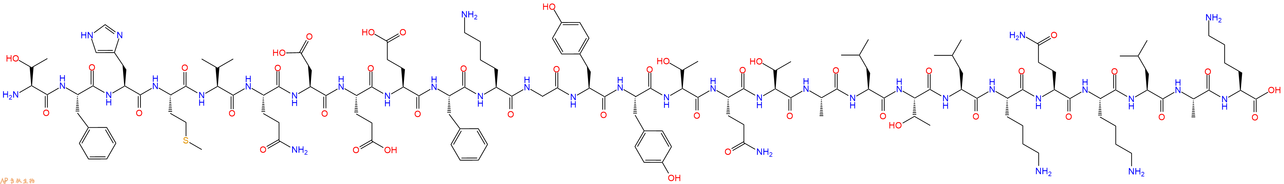 专肽生物产品H2N-Thr-Phe-His-Met-Val-Gln-Asp-Glu-Glu-Phe-Lys-Gly-Tyr-Tyr-Thr-Gln-Thr-Ala-Leu-Thr-Leu-Lys-Gln-Lys-Leu-Ala-Lys-OH