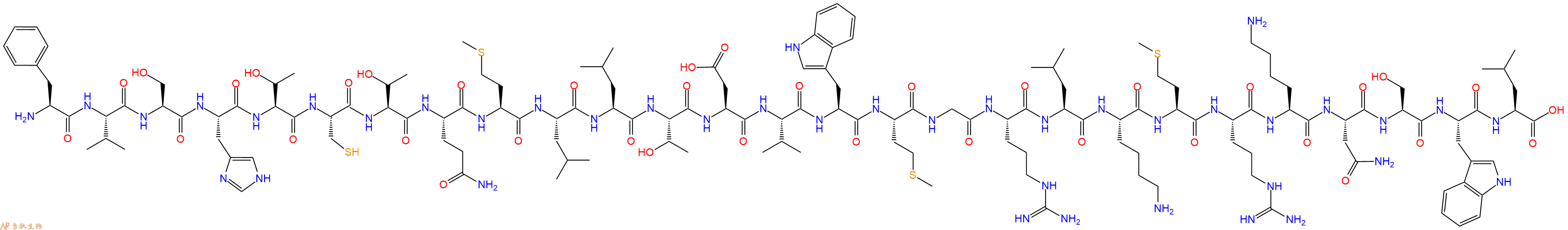 专肽生物产品H2N-Phe-Val-Ser-His-Thr-Cys-Thr-Gln-Met-Leu-Leu-Thr-Asp-Val-Trp-Met-Gly-Arg-Leu-Lys-Met-Arg-Lys-Asn-Ser-Trp-Leu-OH