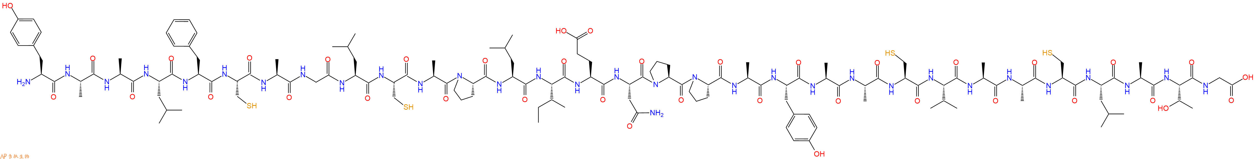 专肽生物产品H2N-Tyr-Ala-Ala-Leu-Phe-Cys-Ala-Gly-Leu-Cys-Ala-Pro-Leu-Ile-Glu-Asn-Pro-Pro-Ala-Tyr-Ala-Ala-Cys-Val-Ala-Ala-Cys-Leu-Ala-Thr-Gly-OH