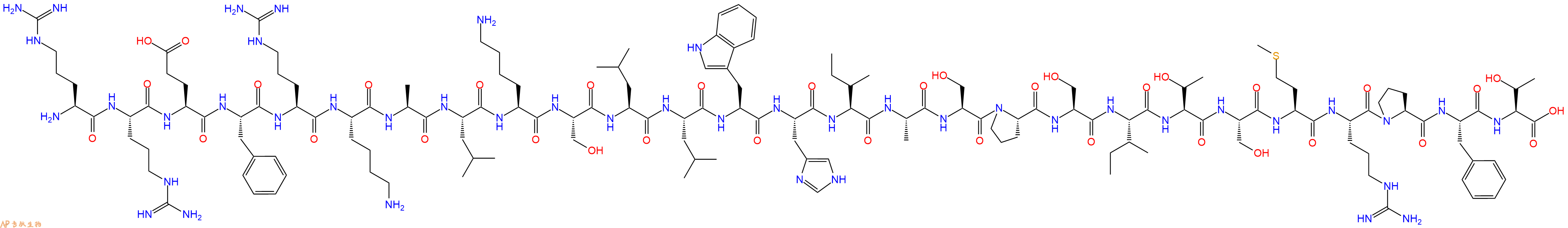 专肽生物产品H2N-Arg-Arg-Glu-Phe-Arg-Lys-Ala-Leu-Lys-Ser-Leu-Leu-Trp-His-Ile-Ala-Ser-Pro-Ser-Ile-Thr-Ser-Met-Arg-Pro-Phe-Thr-OH