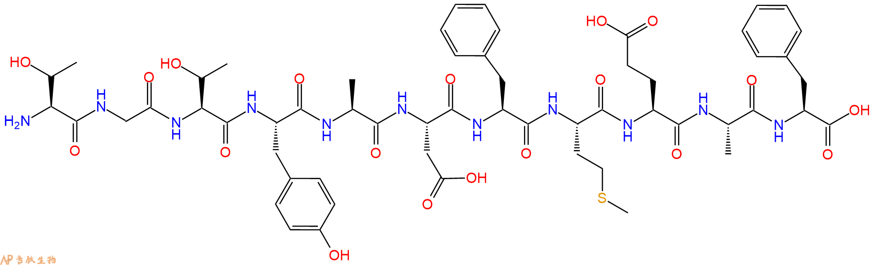 专肽生物产品H2N-Thr-Gly-Thr-Tyr-Ala-Asp-Phe-Met-Glu-Ala-Phe-OH