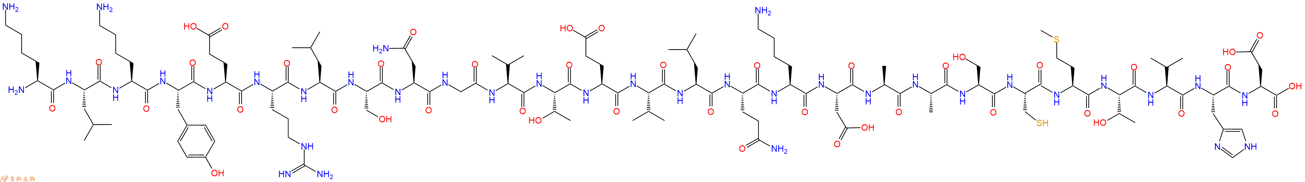 专肽生物产品H2N-Lys-Leu-Lys-Tyr-Glu-Arg-Leu-Ser-Asn-Gly-Val-Thr-Glu-Val-Leu-Gln-Lys-Asp-Ala-Ala-Ser-Cys-Met-Thr-Val-His-Asp-OH