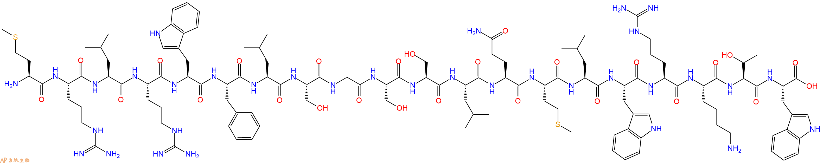 专肽生物产品H2N-Met-Arg-Leu-Arg-Trp-Phe-Leu-Ser-Gly-Ser-Ser-Leu-Gln-Met-Leu-Trp-Arg-Lys-Thr-Trp-OH