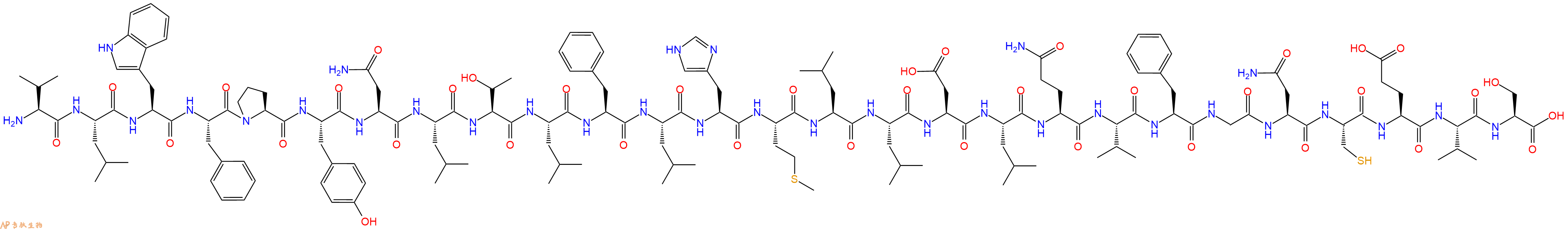 专肽生物产品H2N-Val-Leu-Trp-Phe-Pro-Tyr-Asn-Leu-Thr-Leu-Phe-Leu-His-Met-Leu-Leu-Asp-Leu-Gln-Val-Phe-Gly-Asn-Cys-Glu-Val-Ser-OH