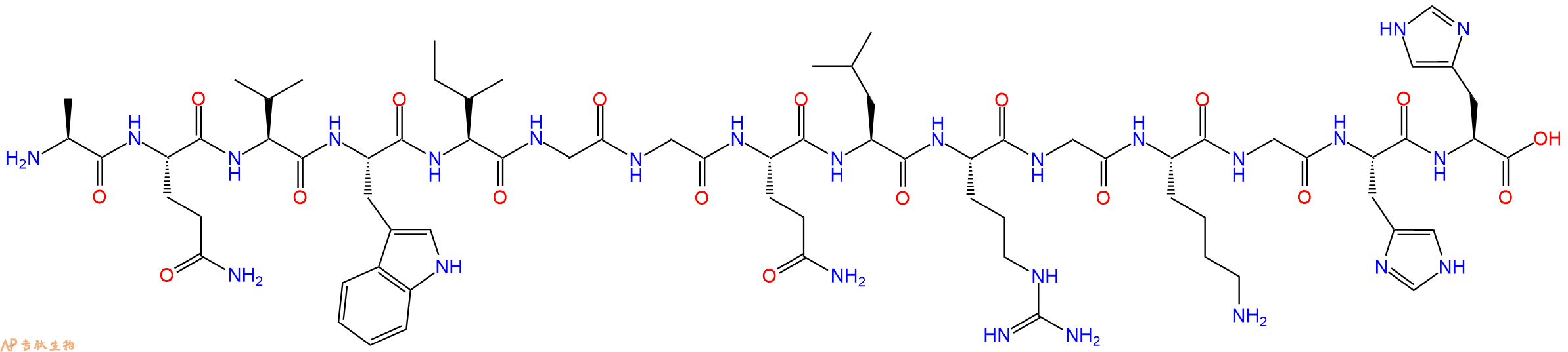 专肽生物产品H2N-Ala-Gln-Val-Trp-Ile-Gly-Gly-Gln-Leu-Arg-Gly-Lys-Gly-His-His-OH