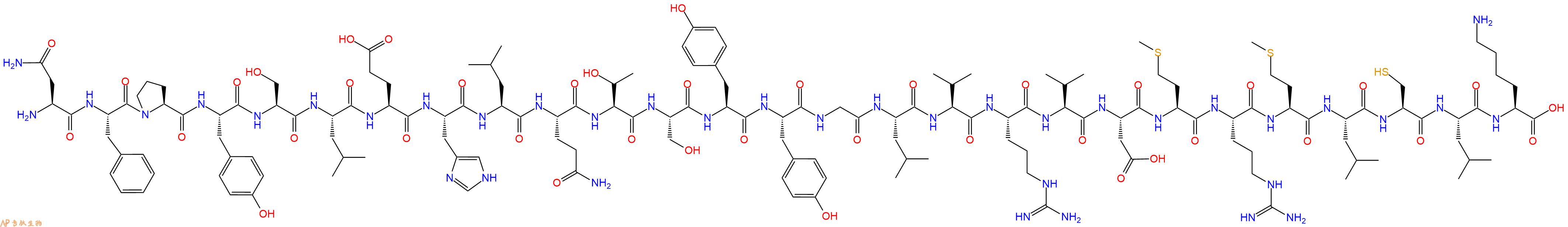 专肽生物产品H2N-Asn-Phe-Pro-Tyr-Ser-Leu-Glu-His-Leu-Gln-Thr-Ser-Tyr-Tyr-Gly-Leu-Val-Arg-Val-Asp-Met-Arg-Met-Leu-Cys-Leu-Lys-OH