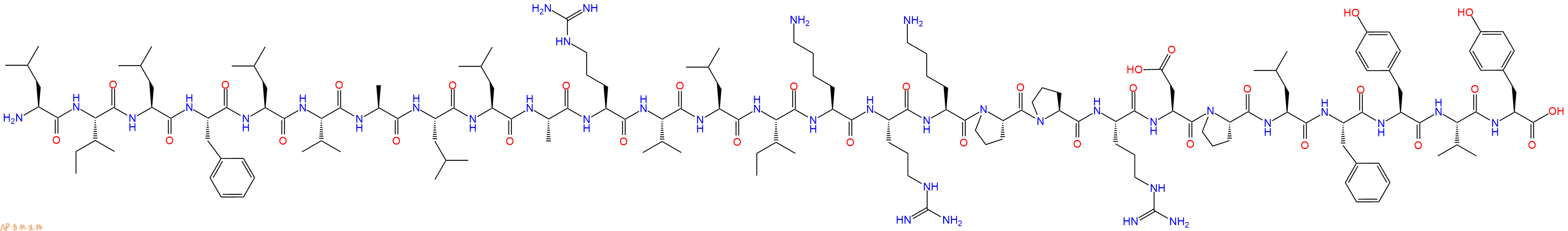 专肽生物产品H2N-Leu-Ile-Leu-Phe-Leu-Val-Ala-Leu-Leu-Ala-Arg-Val-Leu-Ile-Lys-Arg-Lys-Pro-Pro-Arg-Asp-Pro-Leu-Phe-Tyr-Val-Tyr-OH