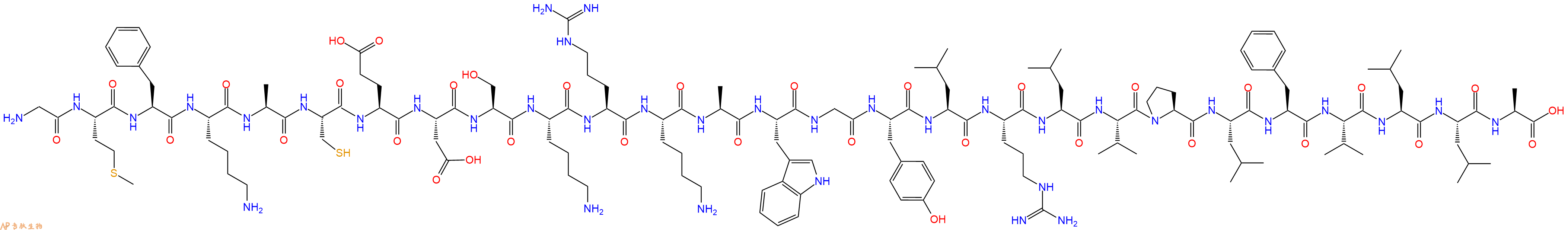 专肽生物产品H2N-Gly-Met-Phe-Lys-Ala-Cys-Glu-Asp-Ser-Lys-Arg-Lys-Ala-Trp-Gly-Tyr-Leu-Arg-Leu-Val-Pro-Leu-Phe-Val-Leu-Leu-Ala-OH