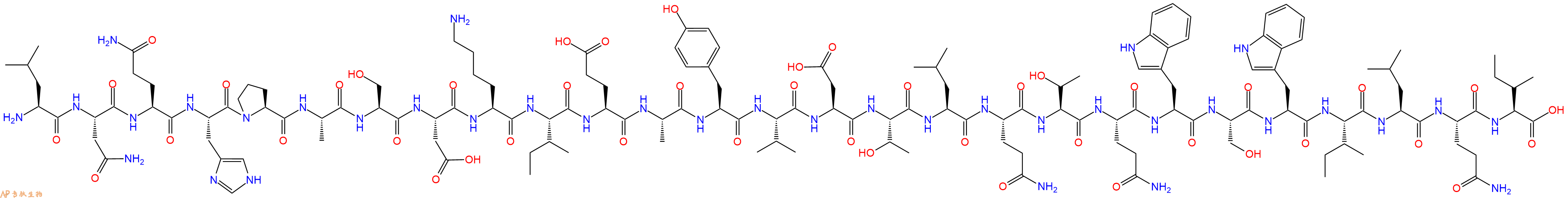 专肽生物产品H2N-Leu-Asn-Gln-His-Pro-Ala-Ser-Asp-Lys-Ile-Glu-Ala-Tyr-Val-Asp-Thr-Leu-Gln-Thr-Gln-Trp-Ser-Trp-Ile-Leu-Gln-Ile-OH