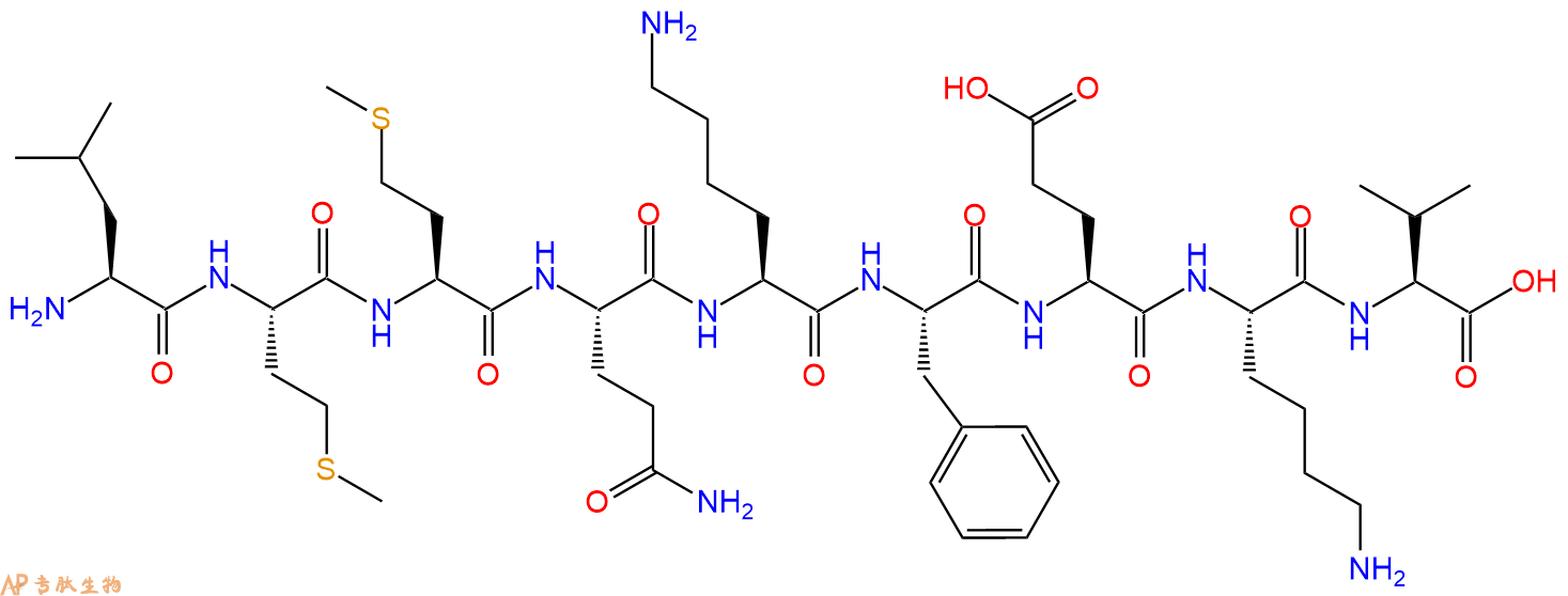 专肽生物产品H2N-Leu-Met-Met-Gln-Lys-Phe-Glu-Lys-Val-OH