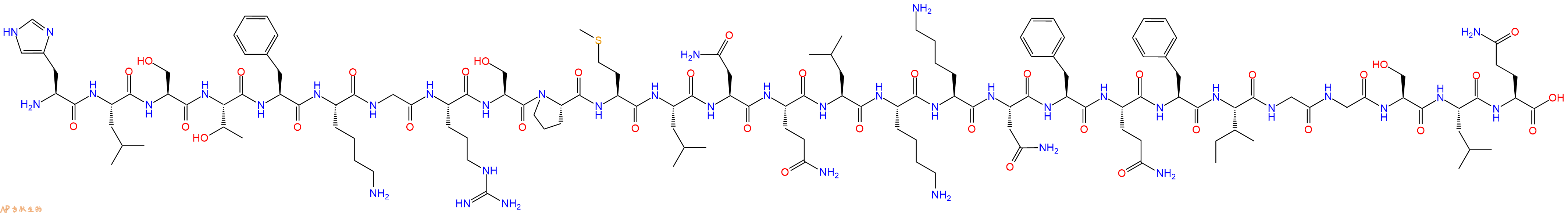 专肽生物产品H2N-His-Leu-Ser-Thr-Phe-Lys-Gly-Arg-Ser-Pro-Met-Leu-Asn-Gln-Leu-Lys-Lys-Asn-Phe-Gln-Phe-Ile-Gly-Gly-Ser-Leu-Gln-OH