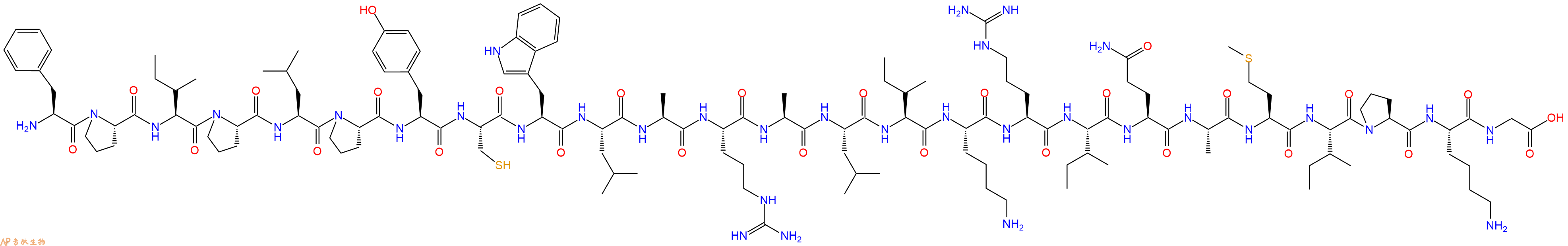 专肽生物产品H2N-Phe-Pro-Ile-Pro-Leu-Pro-Tyr-Cys-Trp-Leu-Ala-Arg-Ala-Leu-Ile-Lys-Arg-Ile-Gln-Ala-Met-Ile-Pro-Lys-Gly-OH