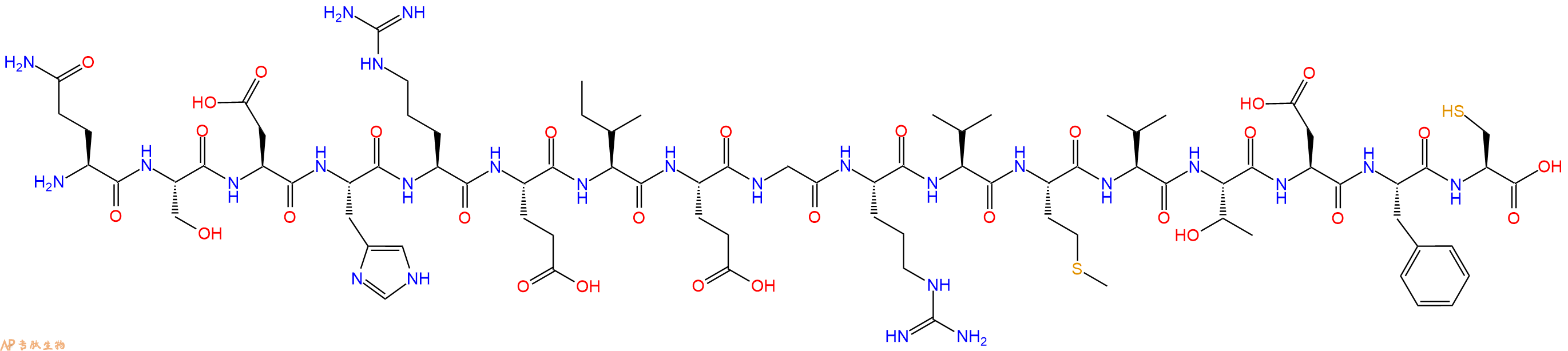 专肽生物产品H2N-Gln-Ser-Asp-His-Arg-Glu-Ile-Glu-Gly-Arg-Val-Met-Val-Thr-Asp-Phe-Cys-OH