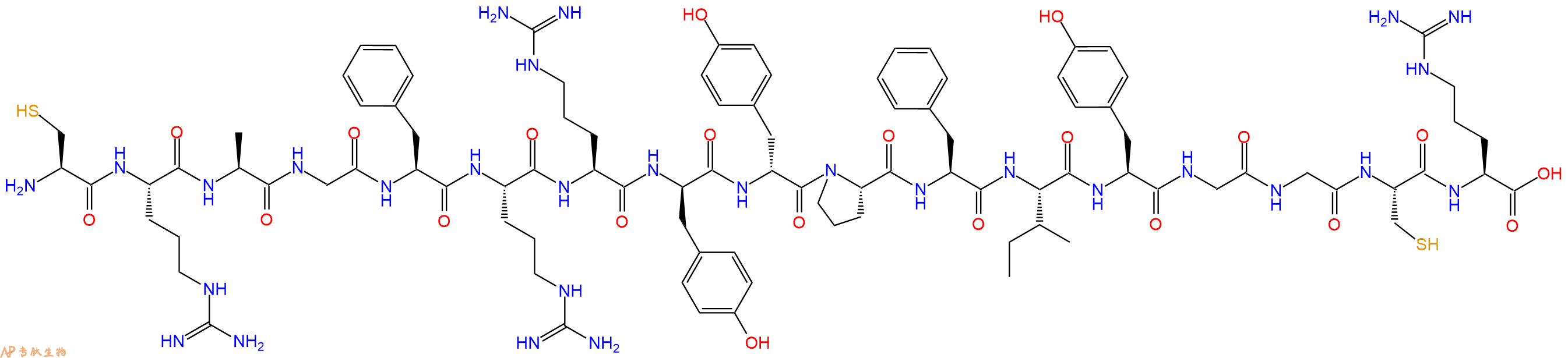 专肽生物产品H2N-Cys-Arg-Ala-Gly-Phe-Arg-Arg-DTyr-DTyr-Pro-Phe-Ile-Tyr-Gly-Gly-Cys-Arg-OH
