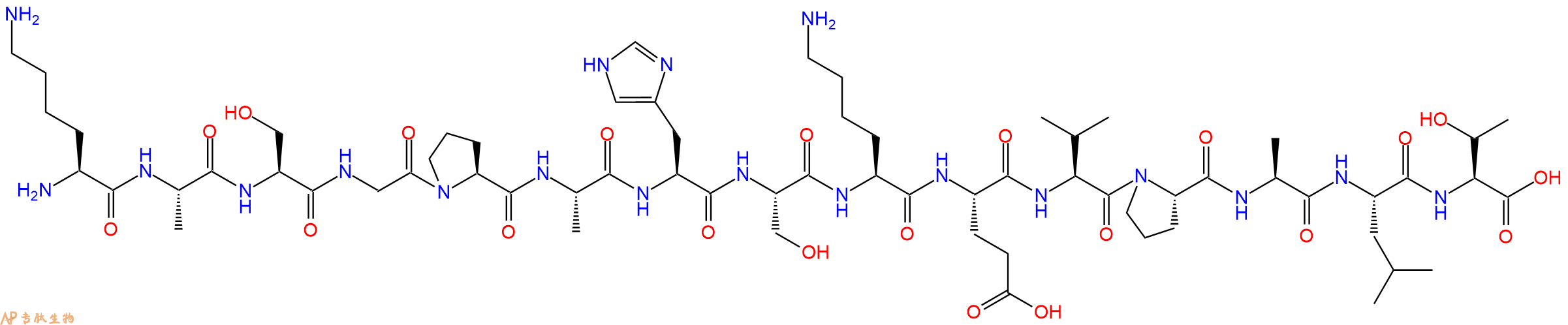 专肽生物产品H2N-Lys-Ala-Ser-Gly-Pro-Ala-His-Ser-Lys-Glu-Val-Pro-Ala-Leu-Thr-OH