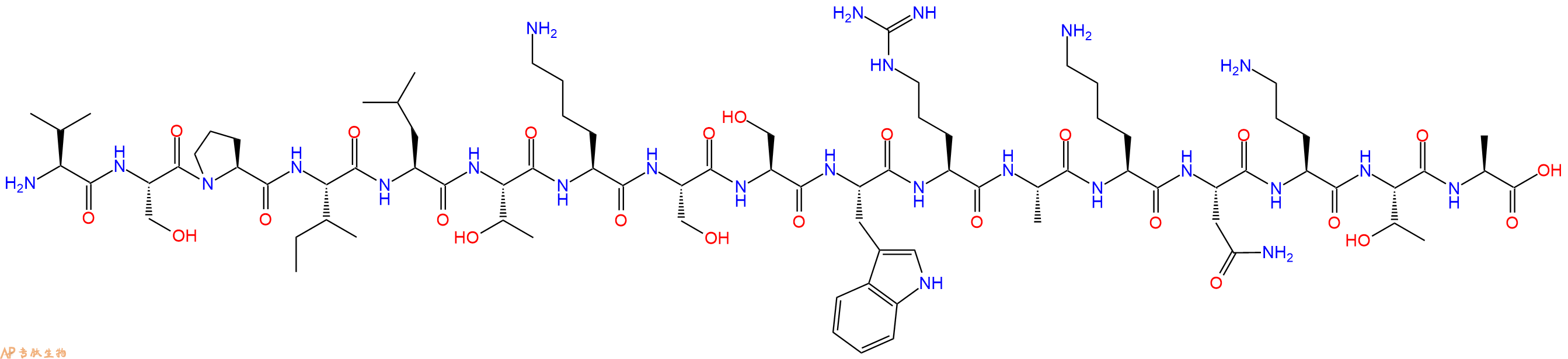专肽生物产品H2N-Val-Ser-Pro-Ile-Leu-Thr-Lys-Ser-Ser-Trp-Arg-Ala-Lys-Asn-Orn-Thr-Ala-OH