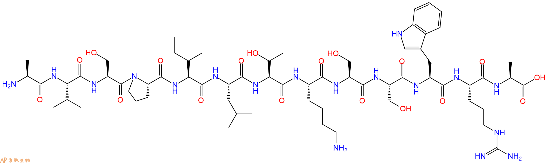 专肽生物产品H2N-Ala-Val-Ser-Pro-Ile-Leu-Thr-Lys-Ser-Ser-Trp-Arg-Ala-OH