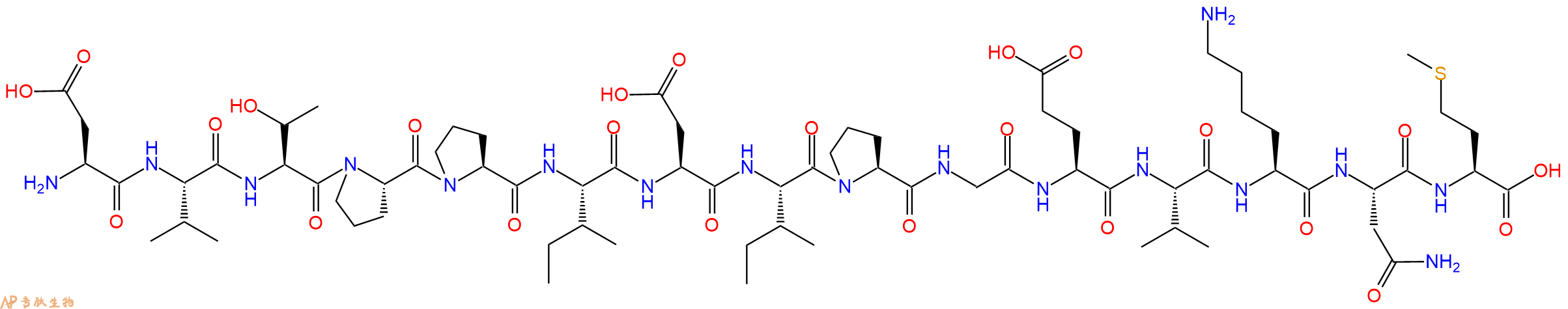 专肽生物产品H2N-Asp-Val-Thr-Pro-Pro-Ile-Asp-Ile-Pro-Gly-Glu-Val-Lys-Asn-Met-OH