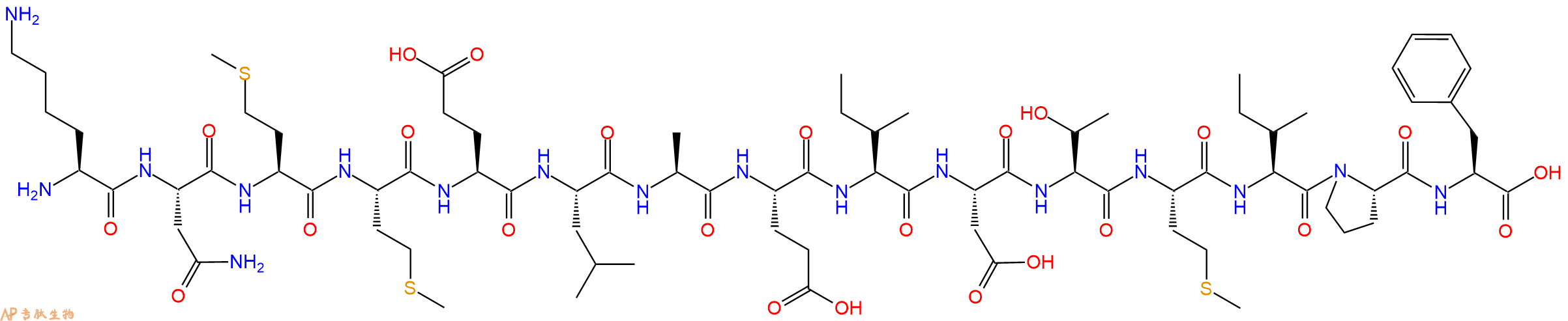 专肽生物产品H2N-Lys-Asn-Met-Met-Glu-Leu-Ala-Glu-Ile-Asp-Thr-Met-Ile-Pro-Phe-OH