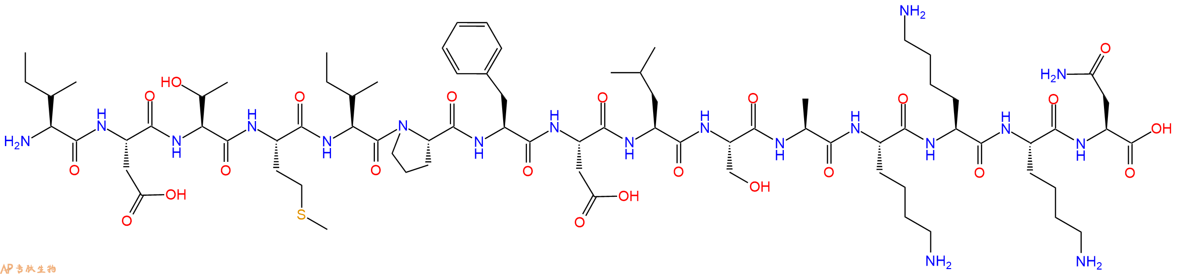 专肽生物产品H2N-Ile-Asp-Thr-Met-Ile-Pro-Phe-Asp-Leu-Ser-Ala-Lys-Lys-Lys-Asn-OH