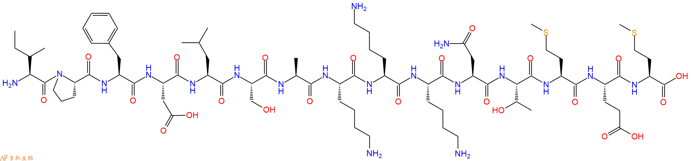 专肽生物产品H2N-Ile-Pro-Phe-Asp-Leu-Ser-Ala-Lys-Lys-Lys-Asn-Thr-Met-Glu-Met-OH