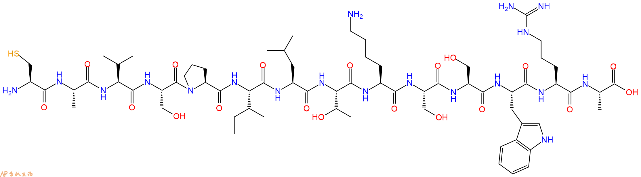 专肽生物产品H2N-Cys-Ala-Val-Ser-Pro-Ile-Leu-Thr-Lys-Ser-Ser-Trp-Arg-Ala-OH