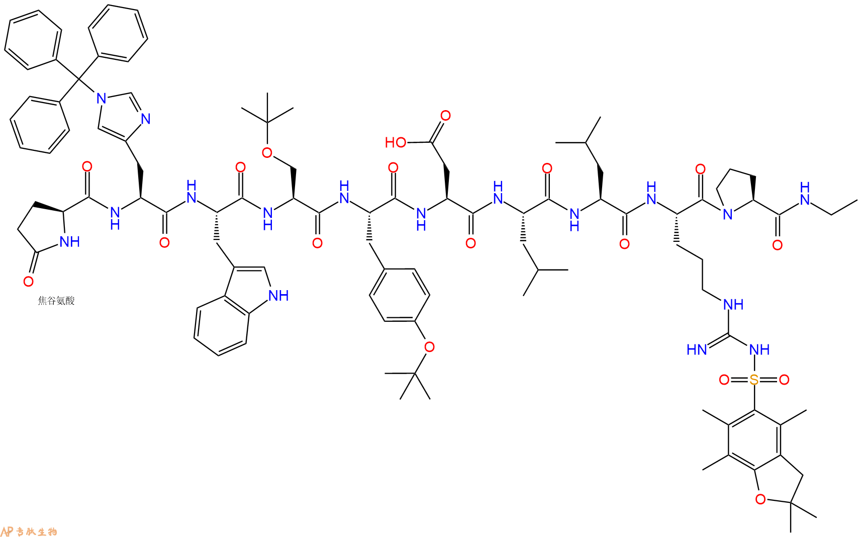 专肽生物产品Pyr-His(Trt)-Trp-Ser(tBu)-Tyr(tBu)-Asp-Leu-Leu-Arg(Pbf)-Pro-NHEt