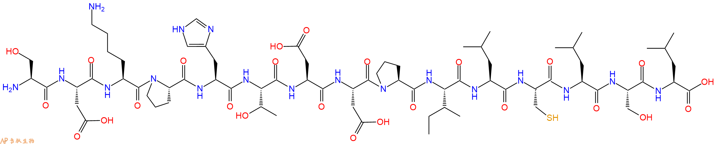专肽生物产品H2N-Ser-Asp-Lys-Pro-His-Thr-Asp-Asp-Pro-Ile-Leu-Cys-Leu-Ser-Leu-OH