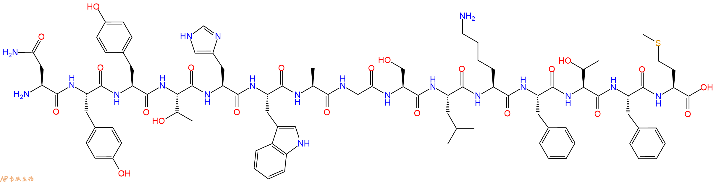 专肽生物产品H2N-Asn-Tyr-Tyr-Thr-His-Trp-Ala-Gly-Ser-Leu-Lys-Phe-Thr-Phe-Met-OH