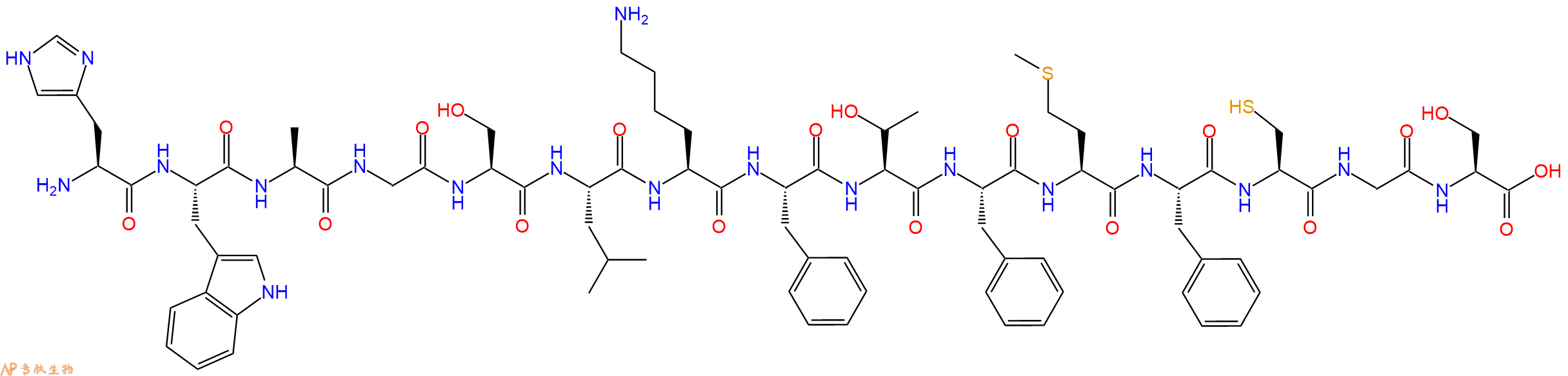 专肽生物产品H2N-His-Trp-Ala-Gly-Ser-Leu-Lys-Phe-Thr-Phe-Met-Phe-Cys-Gly-Ser-OH