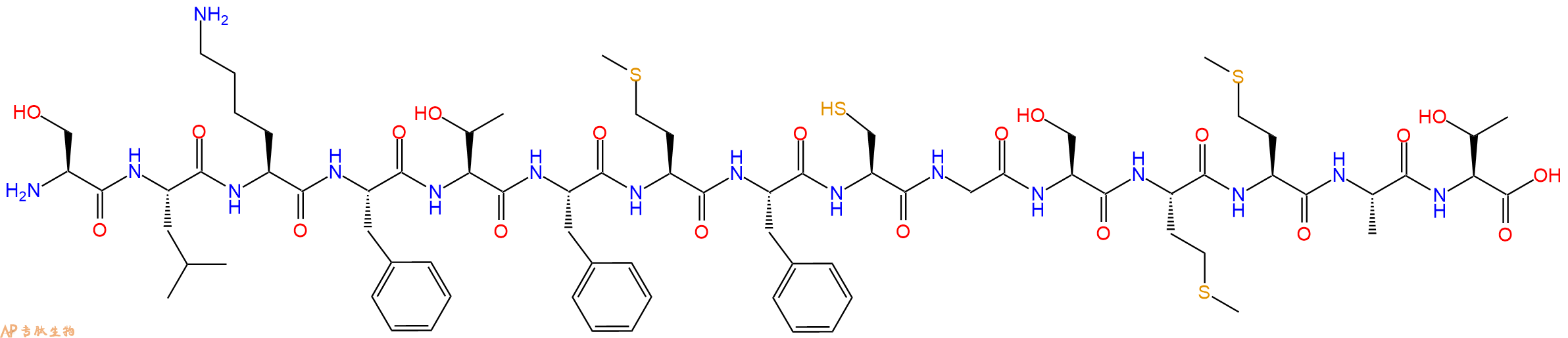专肽生物产品H2N-Ser-Leu-Lys-Phe-Thr-Phe-Met-Phe-Cys-Gly-Ser-Met-Met-Ala-Thr-OH