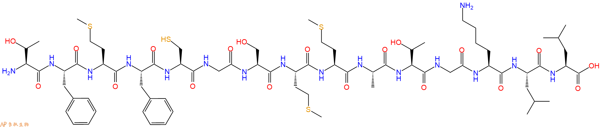 专肽生物产品H2N-Thr-Phe-Met-Phe-Cys-Gly-Ser-Met-Met-Ala-Thr-Gly-Lys-Leu-Leu-OH