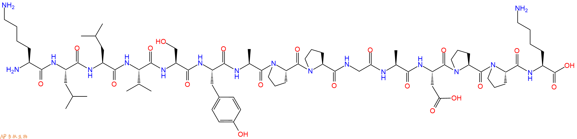 专肽生物产品H2N-Lys-Leu-Leu-Val-Ser-Tyr-Ala-Pro-Pro-Gly-Ala-Asp-Pro-Pro-Lys-OH