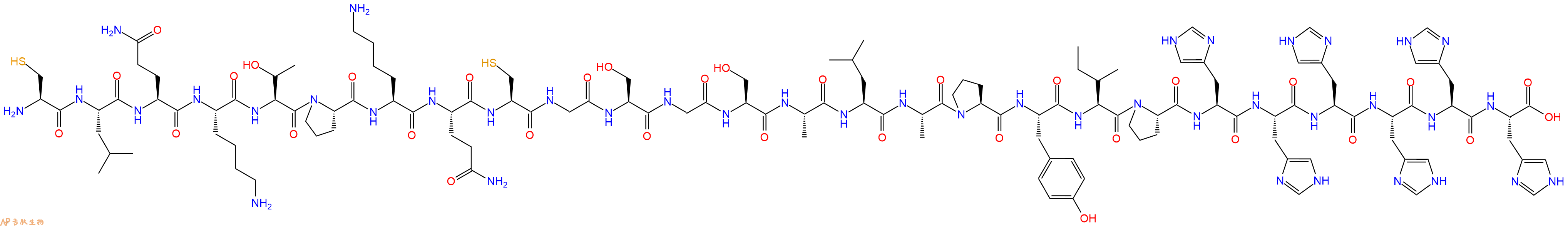 专肽生物产品H2N-Cys-Leu-Gln-Lys-Thr-Pro-Lys-Gln-Cys-Gly-Ser-Gly-Ser-Ala-Leu-Ala-Pro-Tyr-Ile-Pro-His-His-His-His-His-His-OH