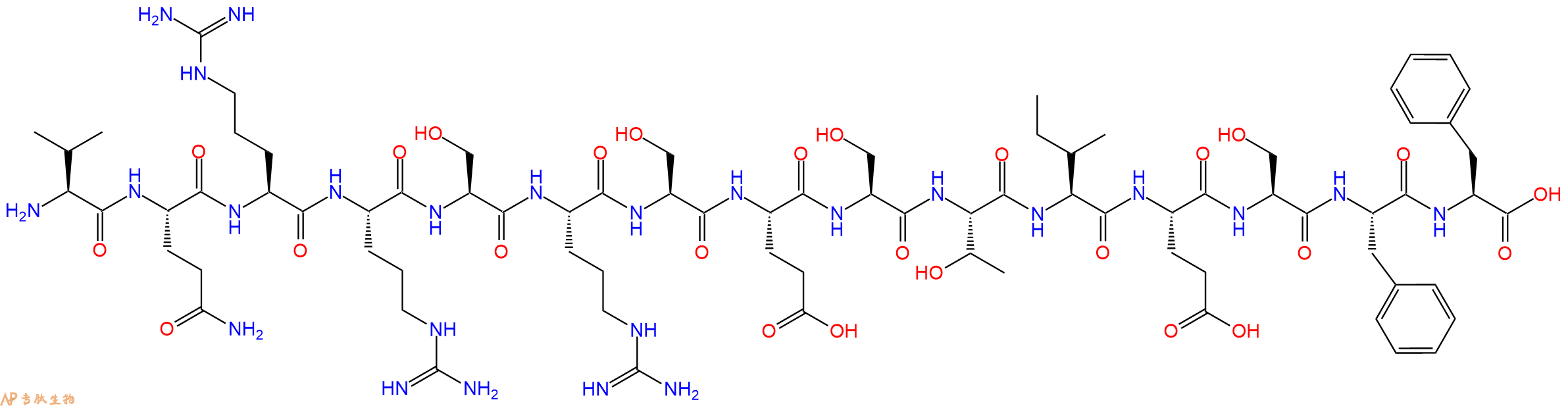 专肽生物产品H2N-Val-Gln-Arg-Arg-Ser-Arg-Ser-Glu-Ser-Thr-Ile-Glu-Ser-Phe-Phe-OH