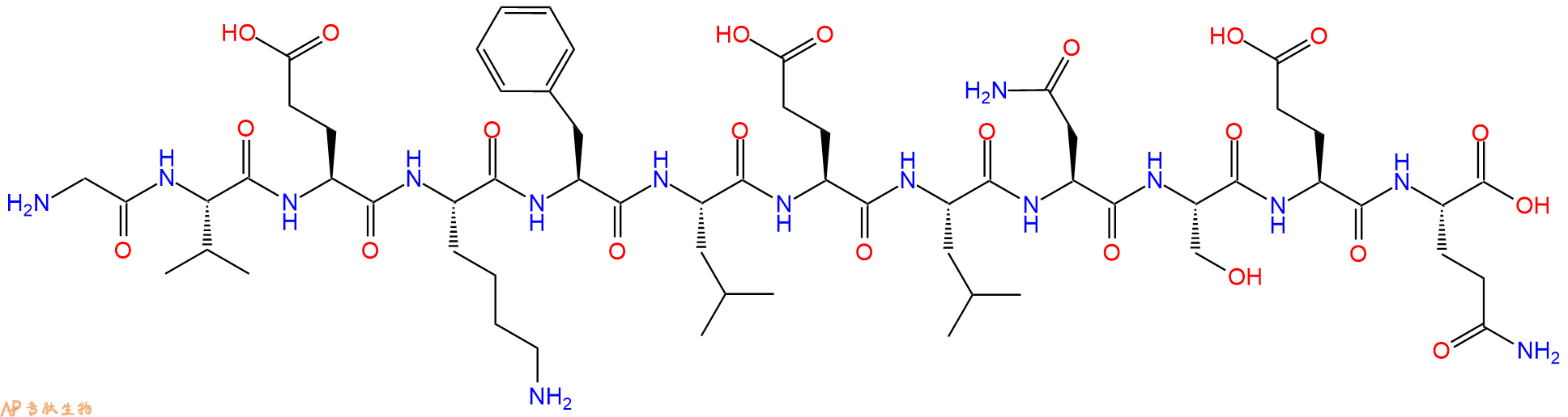 专肽生物产品H2N-Gly-Val-Glu-Lys-Phe-Leu-Glu-Leu-Asn-Ser-Glu-Gln-OH