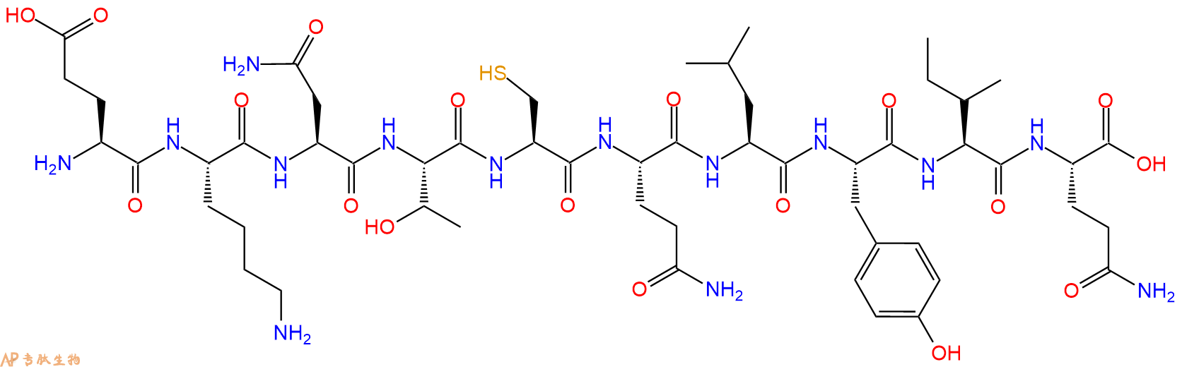 专肽生物产品H2N-Glu-Lys-Asn-Thr-Cys-Gln-Leu-Tyr-Ile-Gln-OH