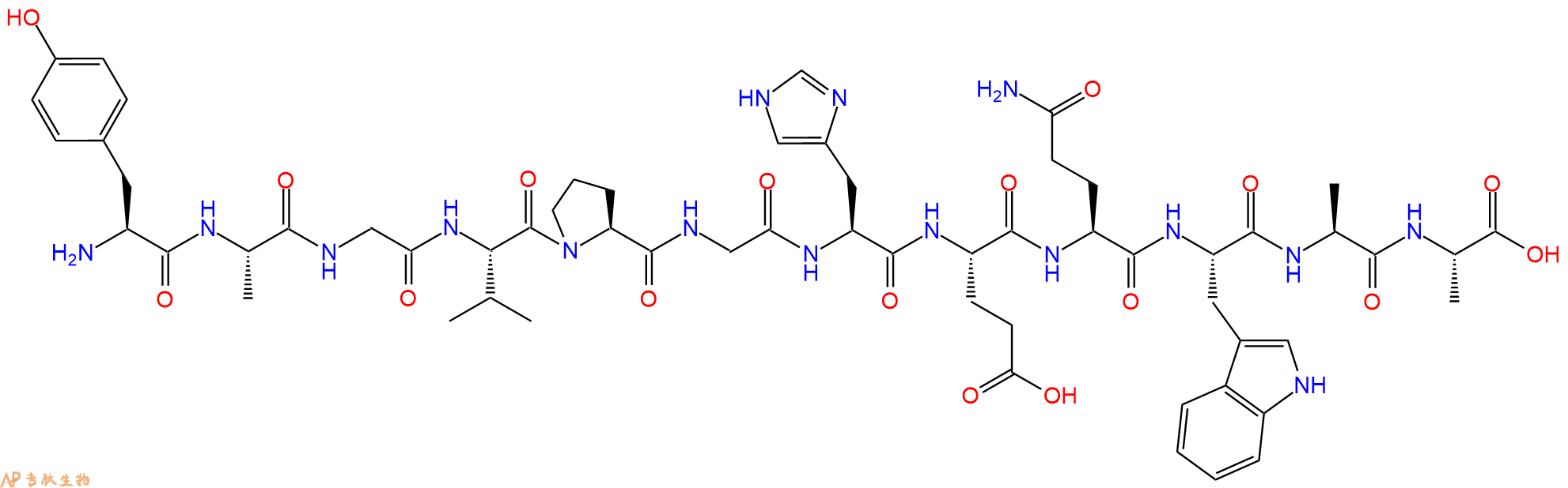 专肽生物产品H2N-Tyr-Ala-Gly-Val-Pro-Gly-His-Glu-Gln-Trp-Ala-Ala-OH